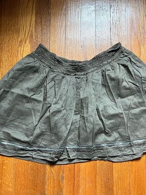 American Eagle Outfitters Olive Green Smocked Waist Mini Skirt with Hem Trim